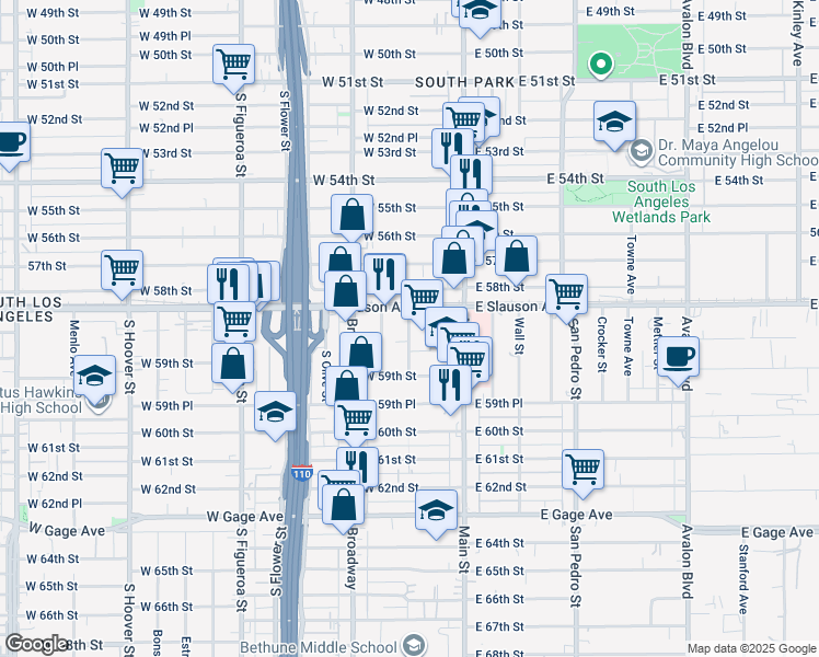 map of restaurants, bars, coffee shops, grocery stores, and more near 5847 Inskeep Avenue in Los Angeles