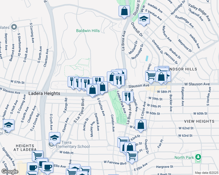 map of restaurants, bars, coffee shops, grocery stores, and more near 4757 West Slauson Avenue in Los Angeles