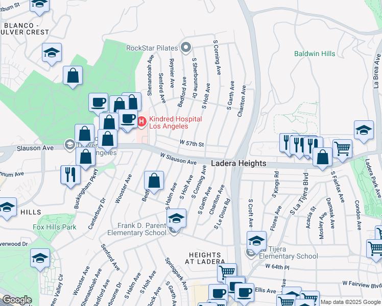 map of restaurants, bars, coffee shops, grocery stores, and more near 5325 West Slauson Avenue in Los Angeles