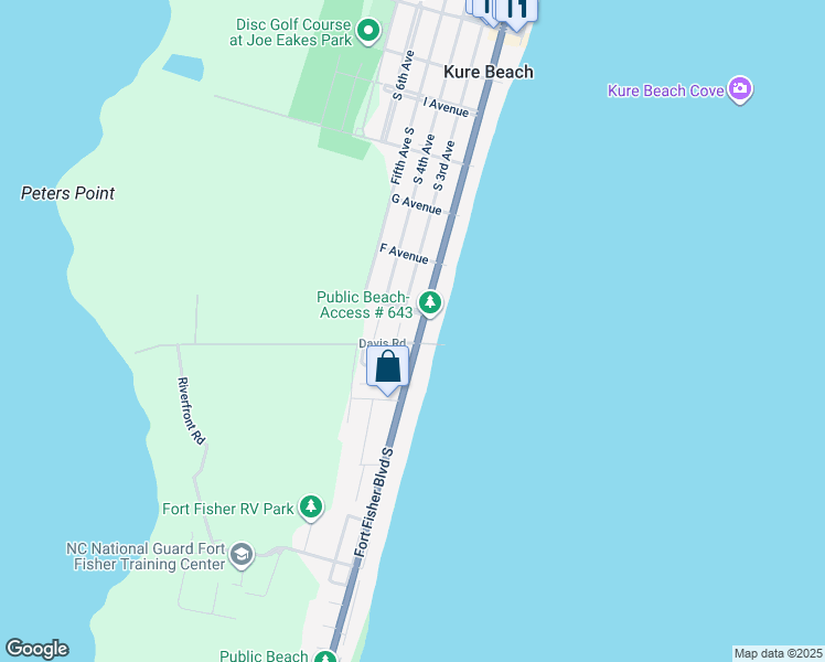 map of restaurants, bars, coffee shops, grocery stores, and more near 712 Fort Fisher Boulevard South in Kure Beach