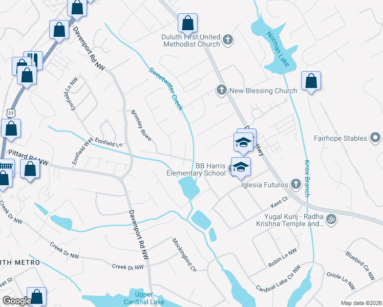 map of restaurants, bars, coffee shops, grocery stores, and more near 3184 Dover Court Northwest in Duluth