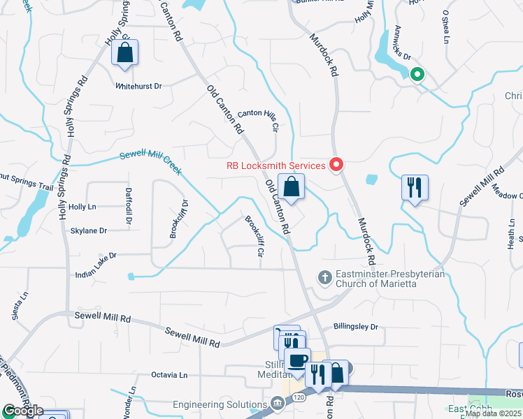 map of restaurants, bars, coffee shops, grocery stores, and more near 2986 Nestle Creek Drive in Marietta
