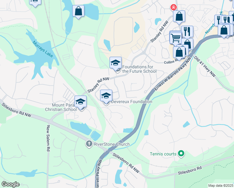 map of restaurants, bars, coffee shops, grocery stores, and more near 2026 Barrett Knoll Circle in Kennesaw
