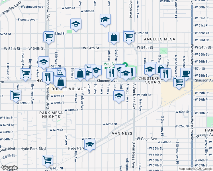 map of restaurants, bars, coffee shops, grocery stores, and more near in Los Angeles County