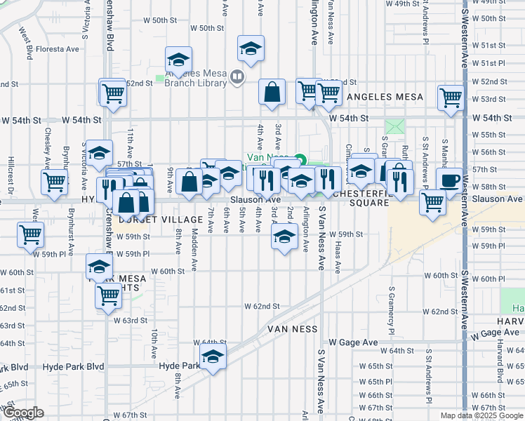 map of restaurants, bars, coffee shops, grocery stores, and more near 5818 4th Avenue in Los Angeles