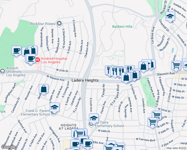map of restaurants, bars, coffee shops, grocery stores, and more near 5140 Goldleaf Circle in Los Angeles