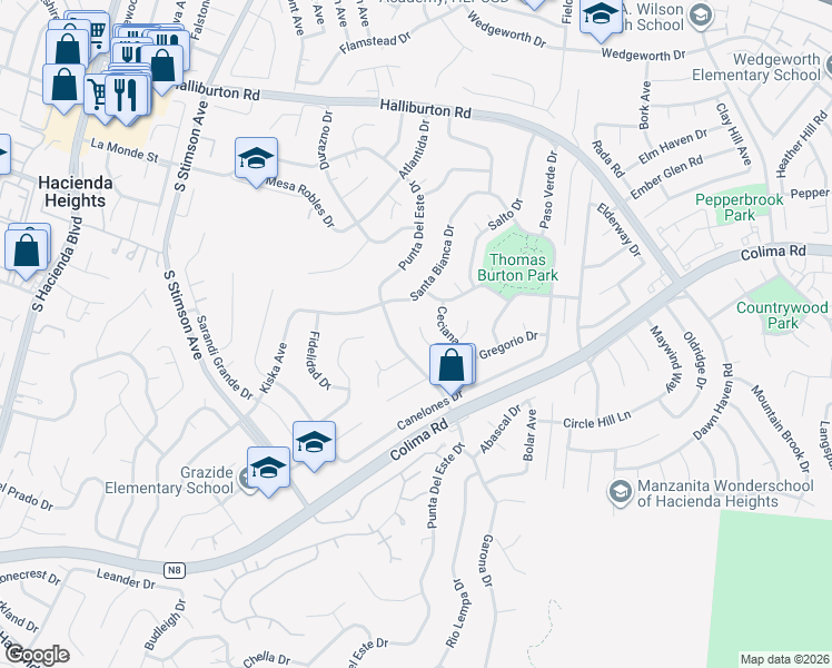 map of restaurants, bars, coffee shops, grocery stores, and more near 16318 Gregorio Drive in Hacienda Heights