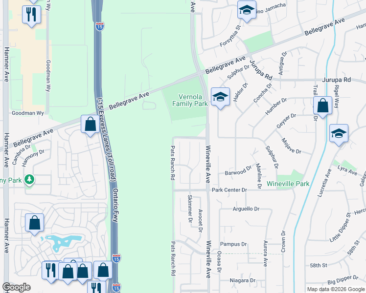 map of restaurants, bars, coffee shops, grocery stores, and more near 5324 Cormorant Court in Jurupa Valley