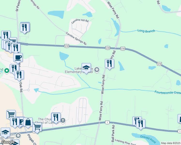 map of restaurants, bars, coffee shops, grocery stores, and more near 205 Wise Ferry Road in Lexington