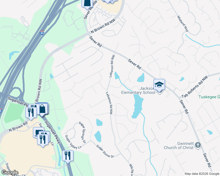 map of restaurants, bars, coffee shops, grocery stores, and more near 1544 Summer Hollow Trail in Lawrenceville
