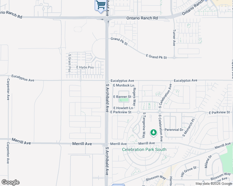 map of restaurants, bars, coffee shops, grocery stores, and more near 2787 East Banner Street in Ontario