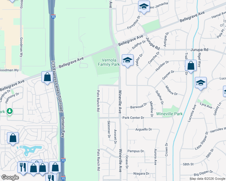 map of restaurants, bars, coffee shops, grocery stores, and more near 5339 Starling Drive in Jurupa Valley