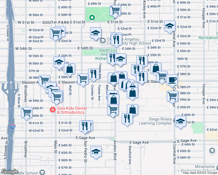 map of restaurants, bars, coffee shops, grocery stores, and more near 5838 Mettler Street in Los Angeles