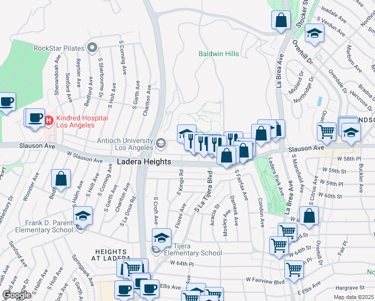 map of restaurants, bars, coffee shops, grocery stores, and more near in Los Angeles County