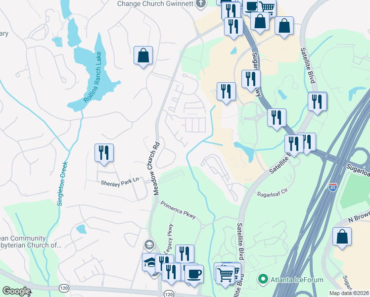 map of restaurants, bars, coffee shops, grocery stores, and more near 2300 Meadow's End in Duluth