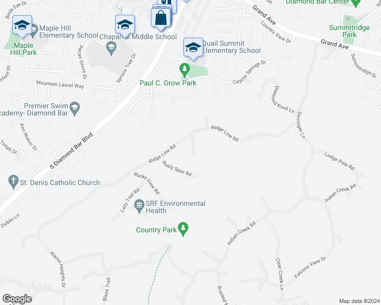 map of restaurants, bars, coffee shops, grocery stores, and more near 1941 Flint Rock Road in Diamond Bar