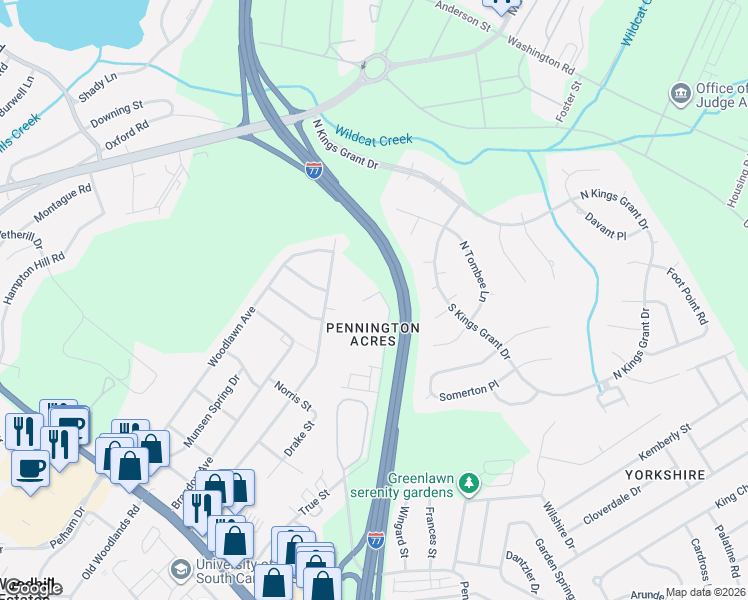 map of restaurants, bars, coffee shops, grocery stores, and more near 7 Davidson Street in Columbia