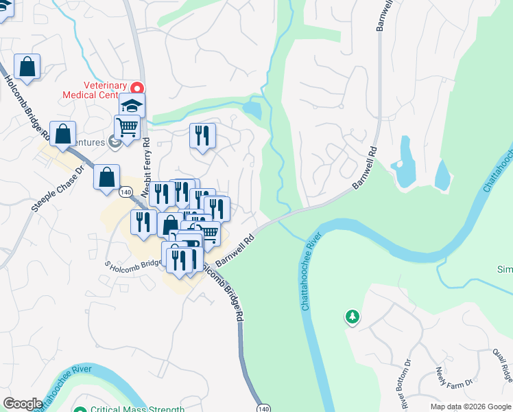 map of restaurants, bars, coffee shops, grocery stores, and more near 112 Hawkstone Way in Alpharetta