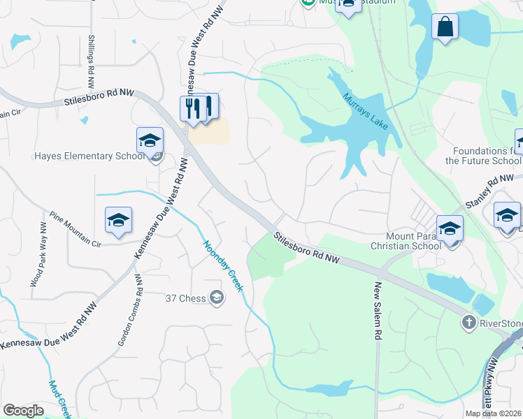 map of restaurants, bars, coffee shops, grocery stores, and more near 1337 Kilmarnock Point Northwest in Kennesaw