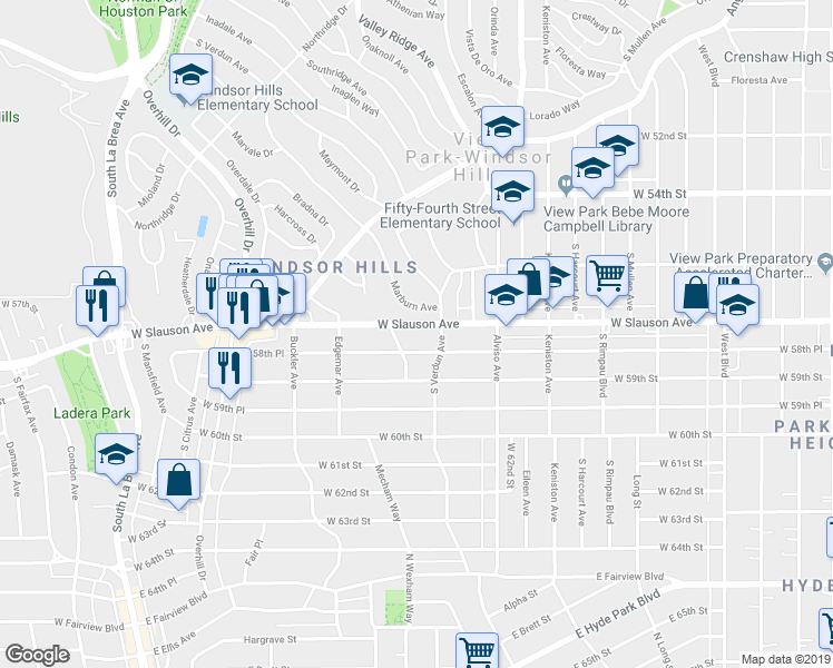 map of restaurants, bars, coffee shops, grocery stores, and more near 4124 W Slauson Ave in Los Angeles