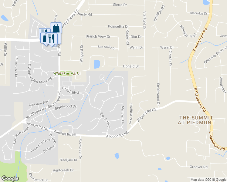 map of restaurants, bars, coffee shops, grocery stores, and more near 1570 Center Cross Pass in Marietta