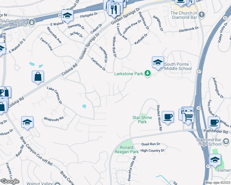 map of restaurants, bars, coffee shops, grocery stores, and more near 1660 Loyalty Court in Diamond Bar
