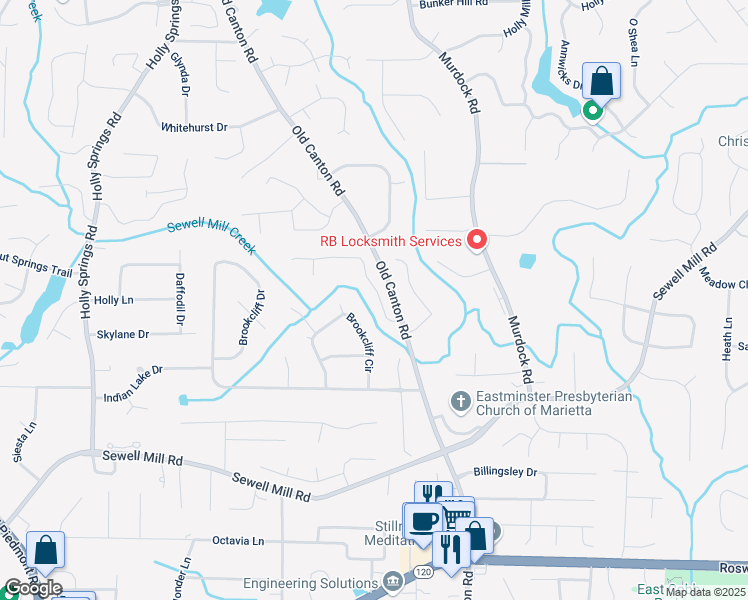 map of restaurants, bars, coffee shops, grocery stores, and more near 2986 Nestle Creek Drive in Marietta