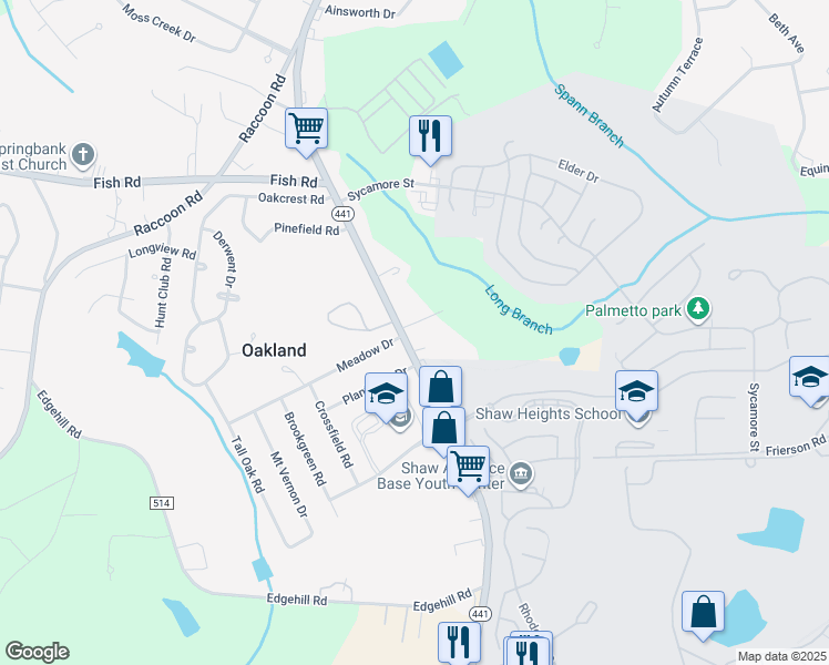 map of restaurants, bars, coffee shops, grocery stores, and more near 2395 Peach Orchard Road in Sumter