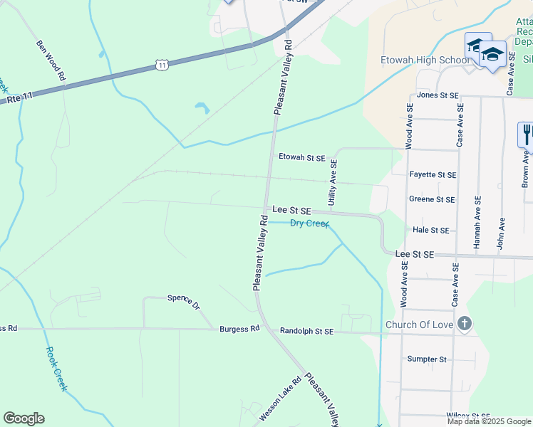map of restaurants, bars, coffee shops, grocery stores, and more near 3750 Pleasant Valley Road in Attalla