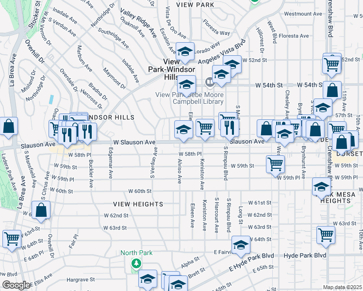 map of restaurants, bars, coffee shops, grocery stores, and more near 3956 West Slauson Avenue in Los Angeles