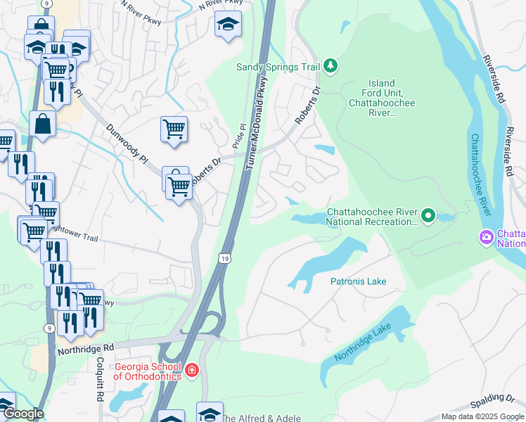 map of restaurants, bars, coffee shops, grocery stores, and more near 1304 Natchez Trce in Atlanta