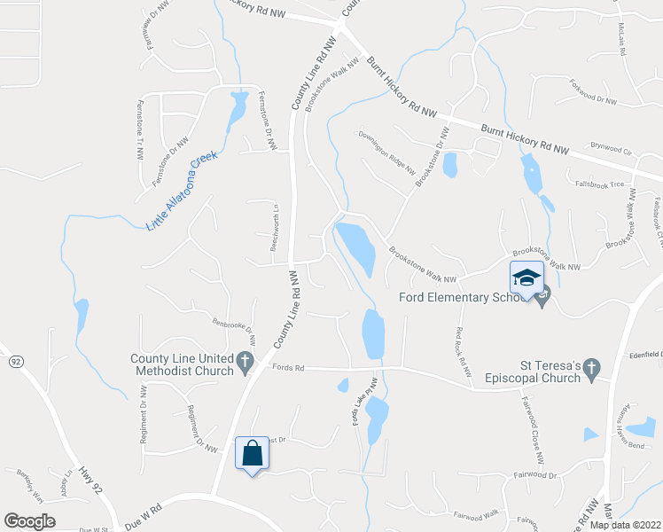 map of restaurants, bars, coffee shops, grocery stores, and more near 1683 Kenbrook Trce in Acworth