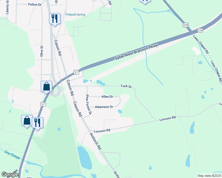 map of restaurants, bars, coffee shops, grocery stores, and more near 268 Tuck Street in Cedartown