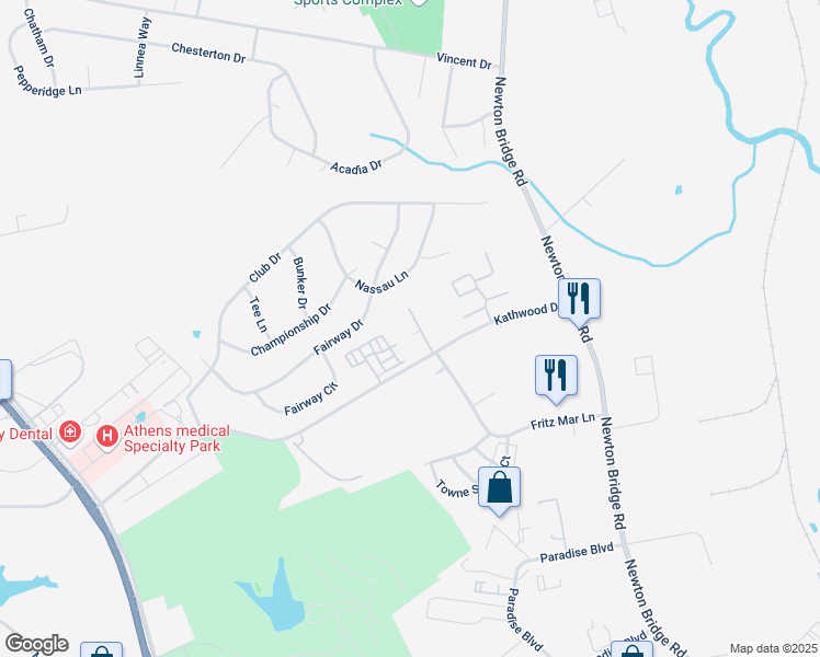 map of restaurants, bars, coffee shops, grocery stores, and more near 135 Cumberland Court in Athens