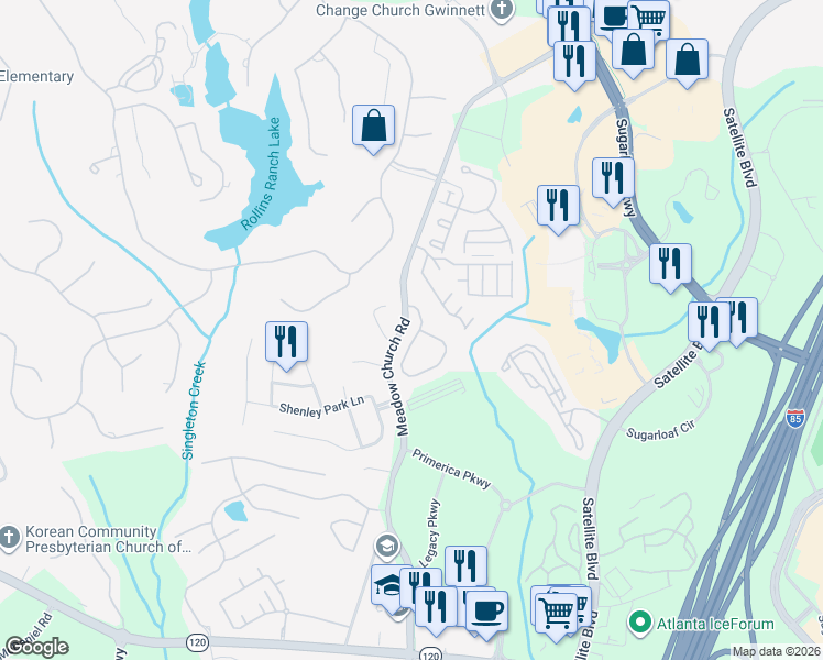map of restaurants, bars, coffee shops, grocery stores, and more near 2642 Gadsen Walk Northwest in Duluth