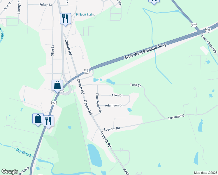 map of restaurants, bars, coffee shops, grocery stores, and more near 252 Tuck Street in Cedartown