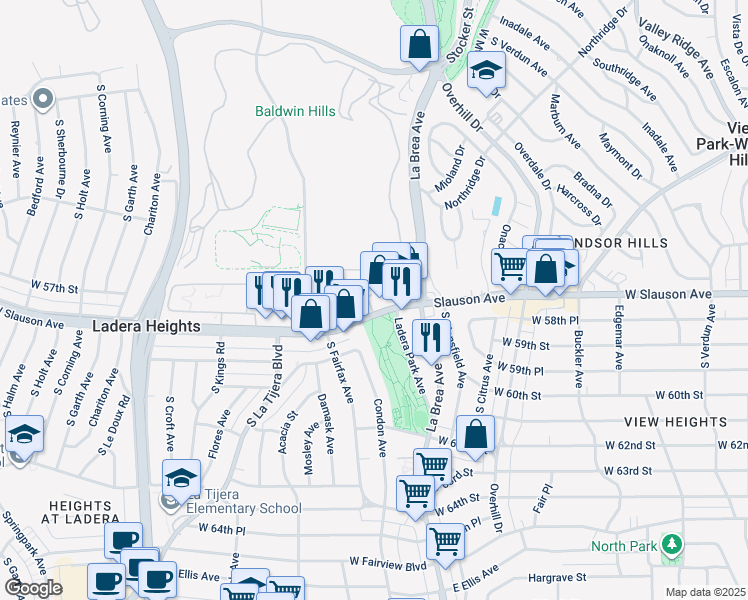 map of restaurants, bars, coffee shops, grocery stores, and more near 4757 West Slauson Avenue in Los Angeles