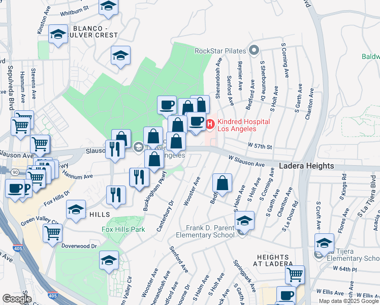 map of restaurants, bars, coffee shops, grocery stores, and more near 5629 Canterbury Drive in Culver City