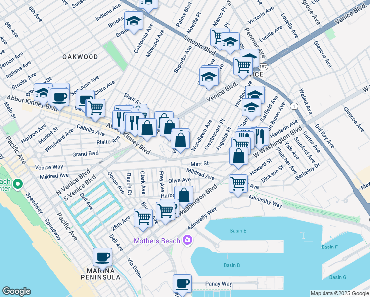map of restaurants, bars, coffee shops, grocery stores, and more near 510 Boccaccio Avenue in Los Angeles