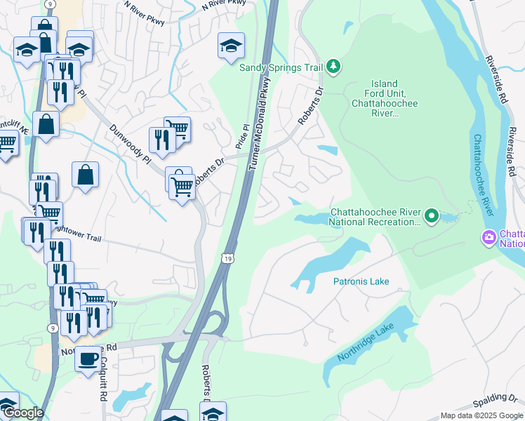 map of restaurants, bars, coffee shops, grocery stores, and more near 1304 Natchez Trce in Atlanta