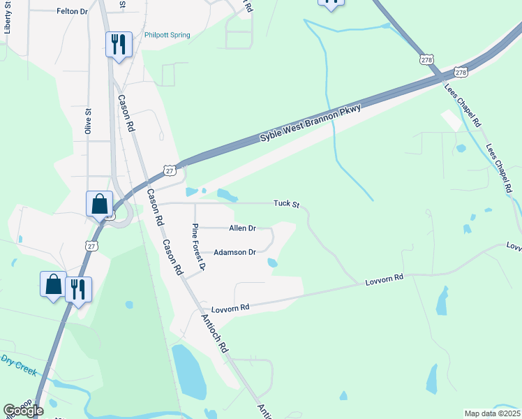 map of restaurants, bars, coffee shops, grocery stores, and more near 290 Tuck Street in Cedartown