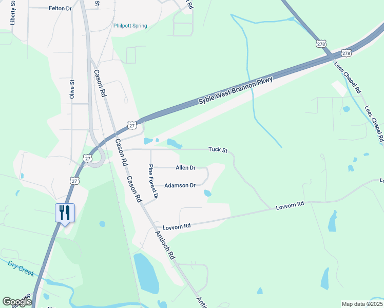 map of restaurants, bars, coffee shops, grocery stores, and more near 268 Tuck Street in Cedartown