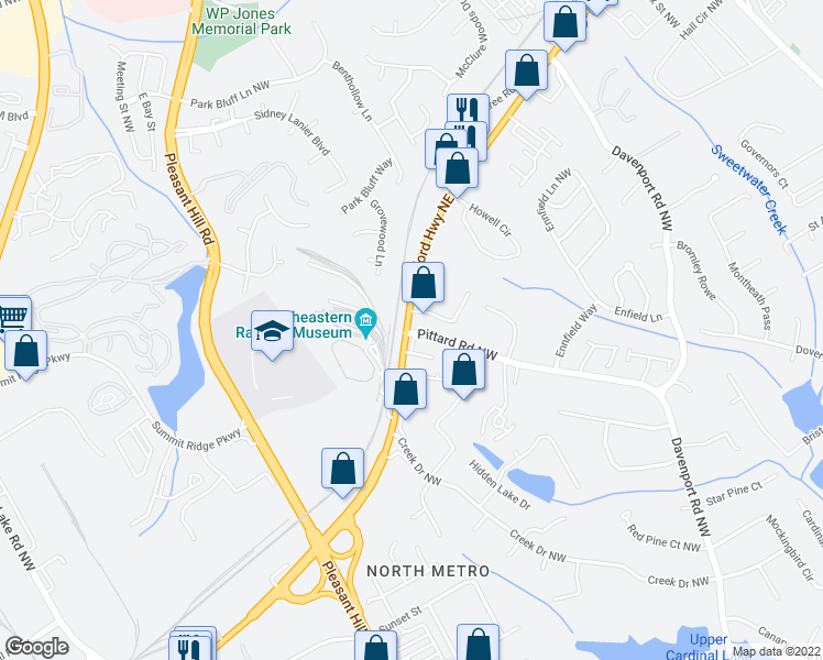 map of restaurants, bars, coffee shops, grocery stores, and more near 3554 Buford Highway in Duluth