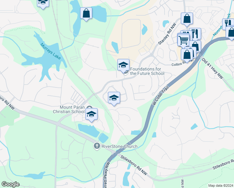 map of restaurants, bars, coffee shops, grocery stores, and more near 2014 Barrett Knoll Circle in Kennesaw