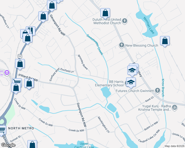 map of restaurants, bars, coffee shops, grocery stores, and more near 3100 Dover Drive Northwest in Duluth