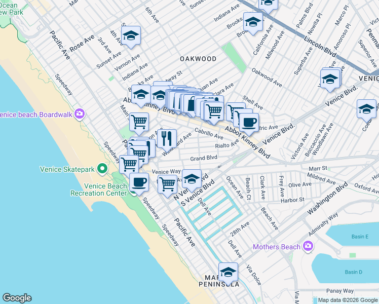 map of restaurants, bars, coffee shops, grocery stores, and more near 426 Rialto Avenue in Los Angeles