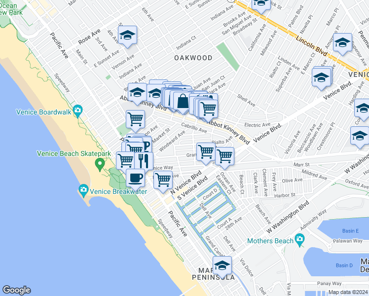 map of restaurants, bars, coffee shops, grocery stores, and more near 426 Rialto Avenue in Los Angeles