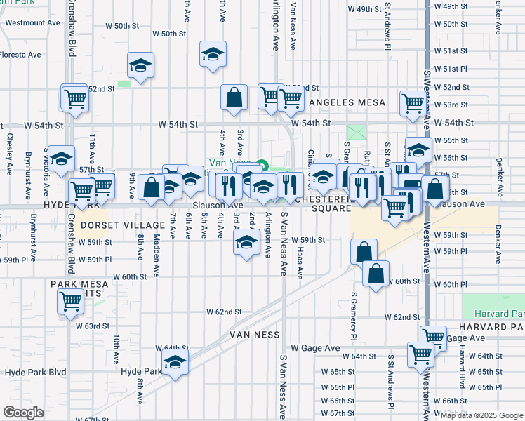 map of restaurants, bars, coffee shops, grocery stores, and more near 5822 Arlington Avenue in Los Angeles