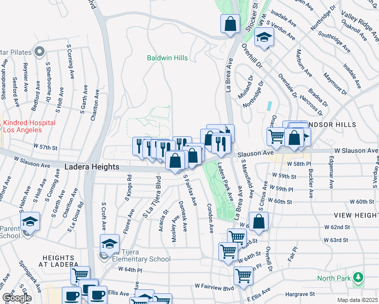 map of restaurants, bars, coffee shops, grocery stores, and more near 5719 1/2 Condon Avenue in Los Angeles