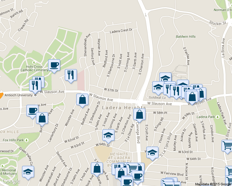 map of restaurants, bars, coffee shops, grocery stores, and more near 5325 West Slauson Avenue in Los Angeles